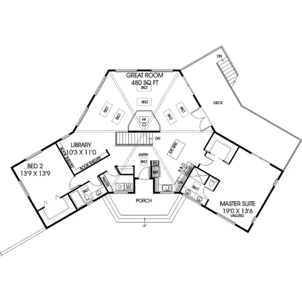 Cabin & Cottage House Plan First Floor - Earlmar Waterfront Home 085D-0638 - Search House Plans and More