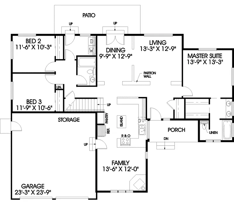 Contemporary House Plan First Floor - Byrnes Mill Ranch Home 085D-0640 - Search House Plans and More