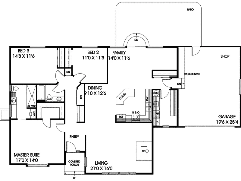 Contemporary House Plan First Floor - Ridgefield Farm Ranch Home 085D-0645 - Shop House Plans and More