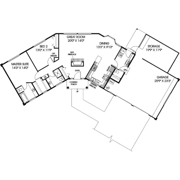 Ranch House Plan First Floor - Oakridge Trails Rustic Home 085D-0646 - Shop House Plans and More