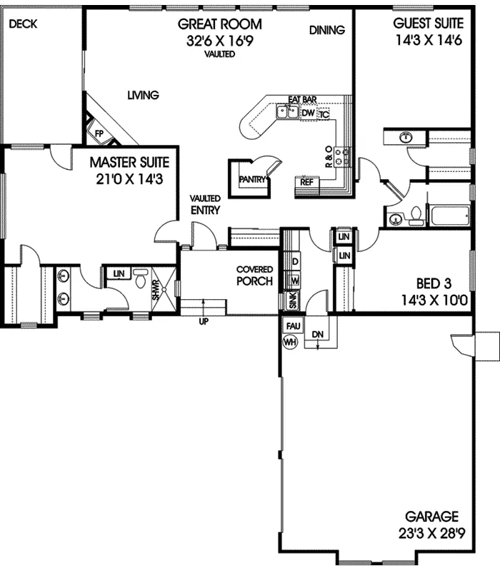 Craftsman House Plan First Floor - Odenwald Ranch Home 085D-0648 - Shop House Plans and More