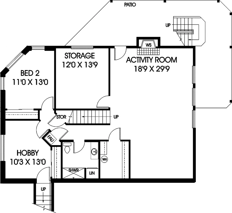 Lowcountry House Plan Lower Level Floor - Roseland Terrace Rustic Home 085D-0654 - Shop House Plans and More