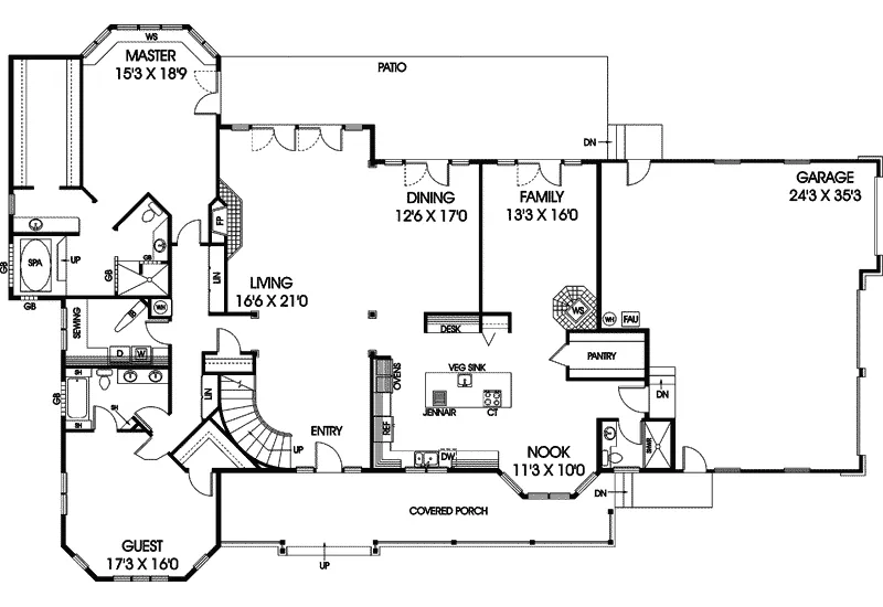 Ranch House Plan First Floor - Oakland Hills Country Ranch Home 085D-0668 - Shop House Plans and More