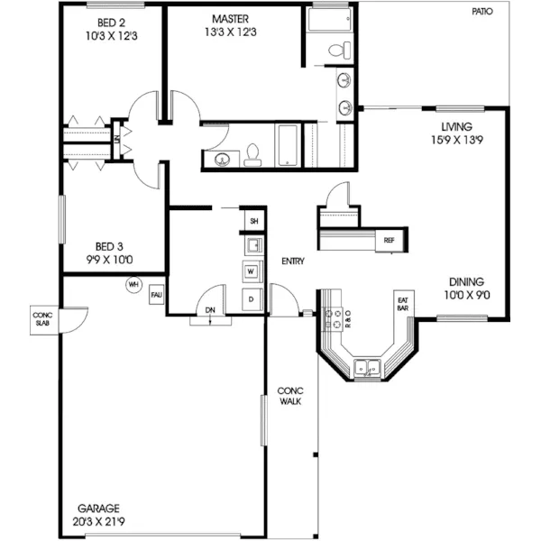 Ranch House Plan First Floor - Kesteven Tudor Ranch Home 085D-0669 - Search House Plans and More