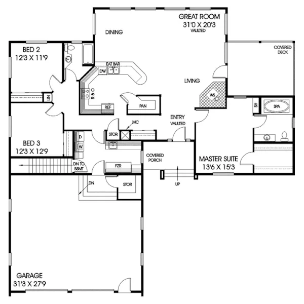 Contemporary House Plan First Floor - Nicholson Traditional Ranch Home 085D-0681 - Shop House Plans and More