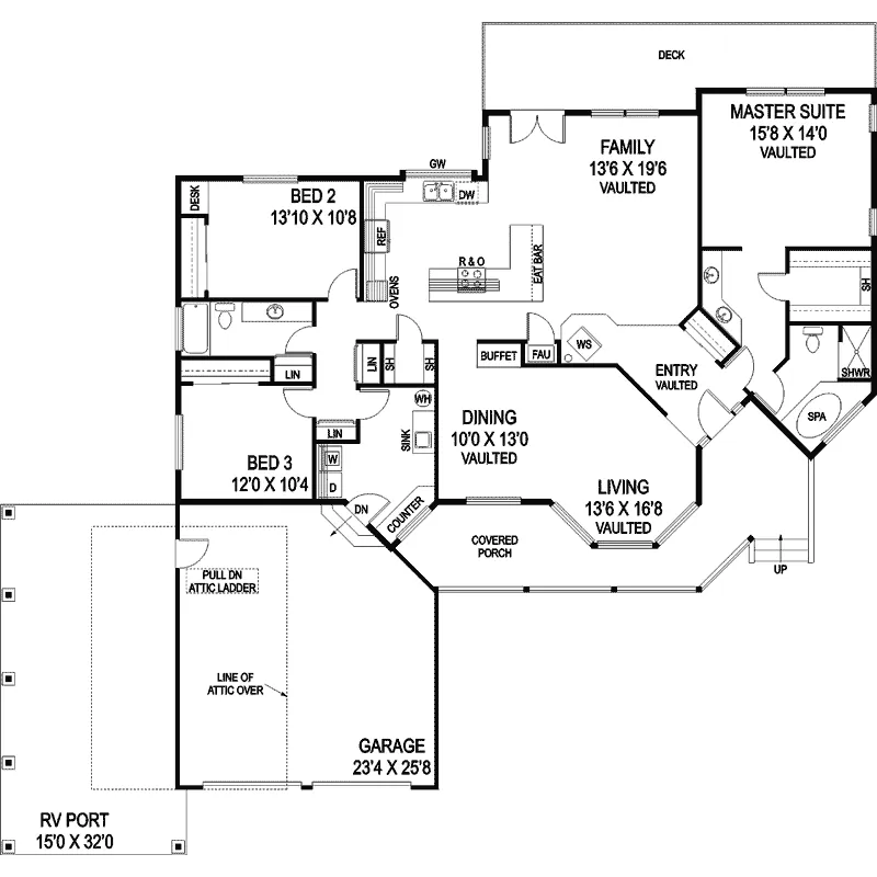Traditional House Plan First Floor - Eastbourne Country Ranch Home 085D-0688 - Search House Plans and More
