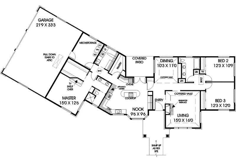 Contemporary House Plan First Floor - Goldenberg Ranch Home 085D-0692 - Search House Plans and More