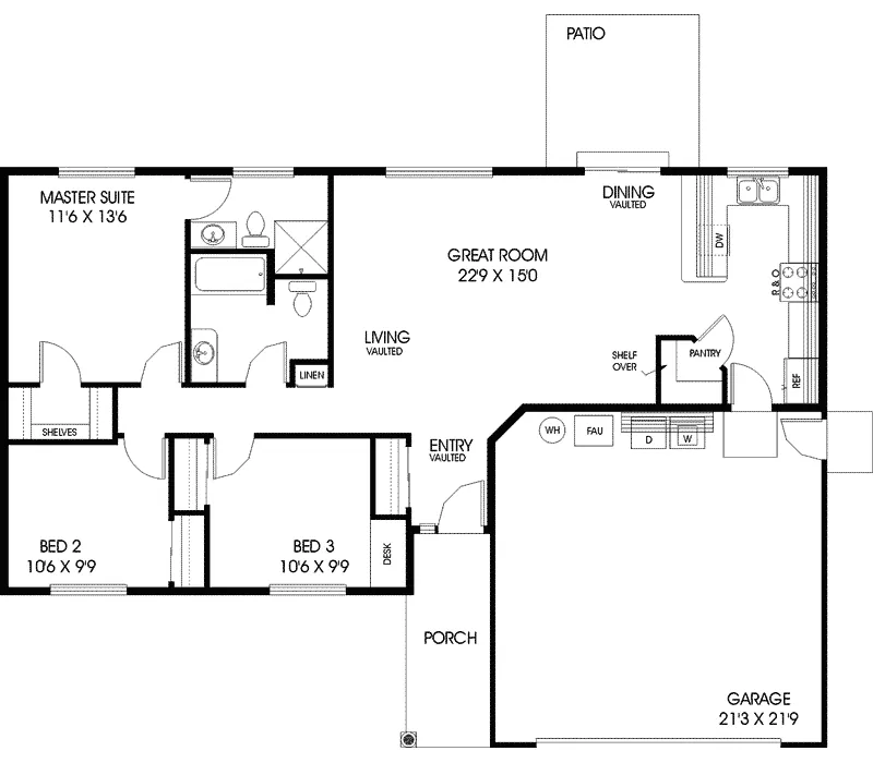 Country House Plan First Floor - Sencove Ranch Home 085D-0695 - Shop House Plans and More
