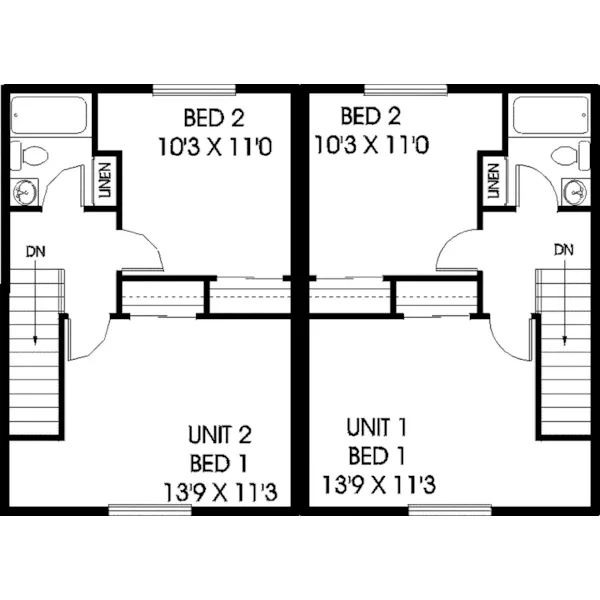 Multi-Family House Plan Second Floor - Dionna Place Duplex Design Plan085D-0721 - Search House Plans and More