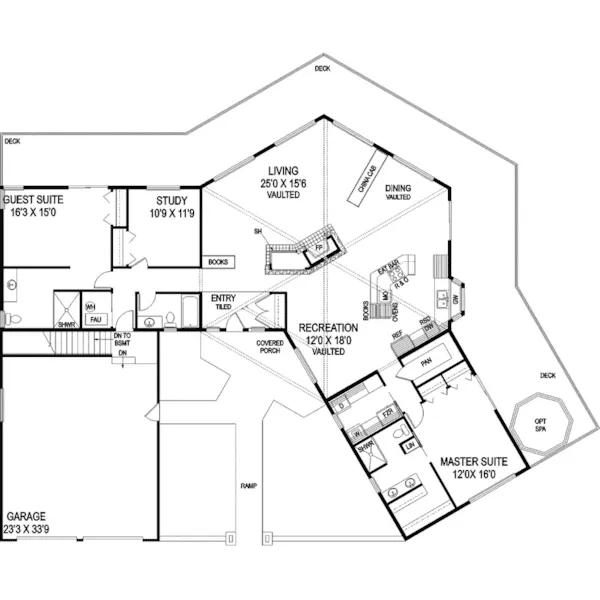 Contemporary House Plan First Floor - Roland Woods Ranch Home 085D-0730 - Shop House Plans and More