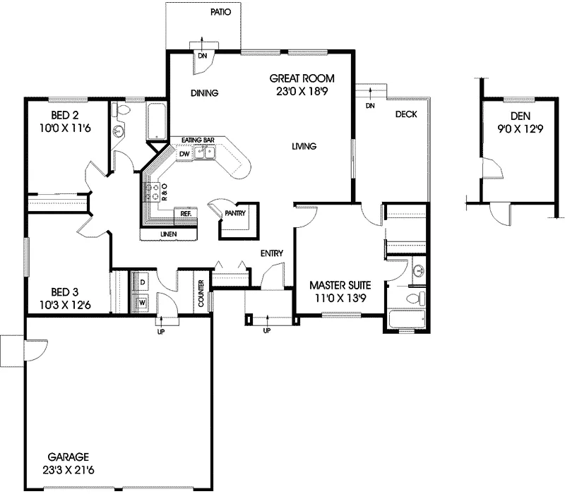 Country House Plan First Floor - Boonesborough Country Ranch Home 085D-0732 - Search House Plans and More