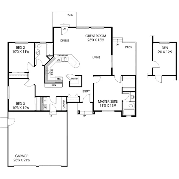 Country House Plan First Floor - Boonesborough Country Ranch Home 085D-0732 - Search House Plans and More