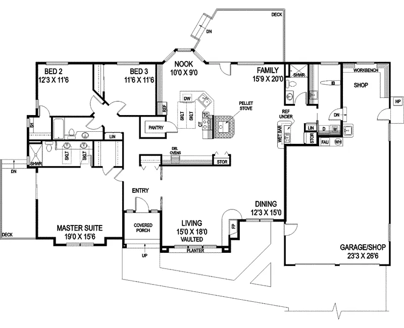 Traditional House Plan First Floor - Rolling Glen Ranch Home 085D-0734 - Shop House Plans and More