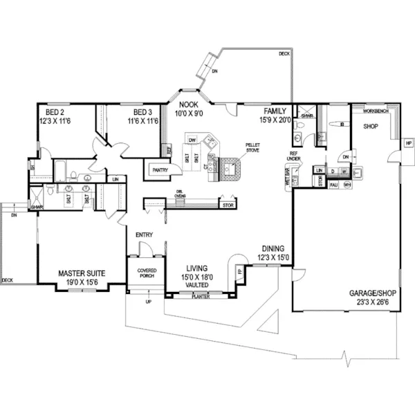 Ranch House Plan First Floor - Rolling Glen Ranch Home 085D-0734 - Shop House Plans and More