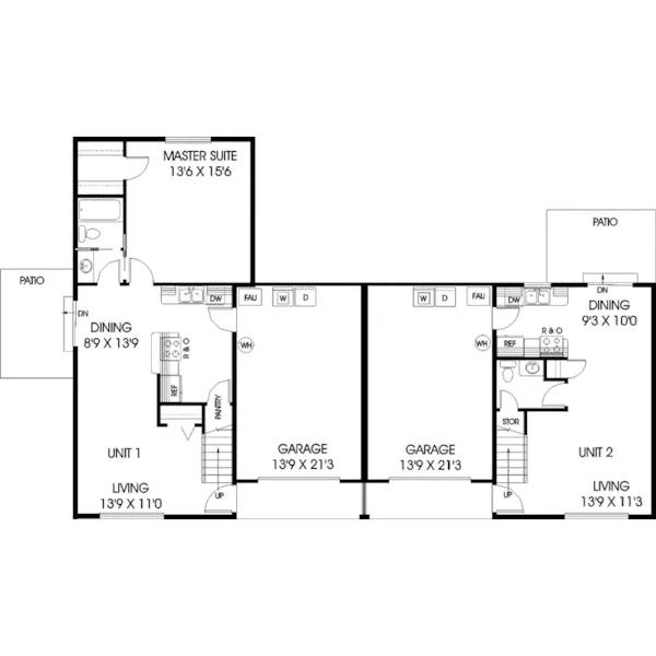 Multi-Family House Plan First Floor - Sutters Mill Duplex 085D-0735 - Shop House Plans and More