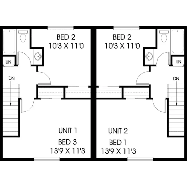 Multi-Family House Plan Second Floor - Sutters Mill Duplex 085D-0735 - Shop House Plans and More