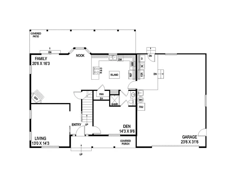 Contemporary House Plan First Floor - Whitford Country Home 085D-0743 - Shop House Plans and More