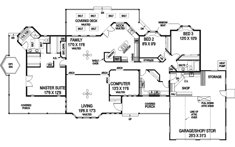 Ranch House Plan First Floor - Oberlin Ranch Home 085D-0757 - Shop House Plans and More