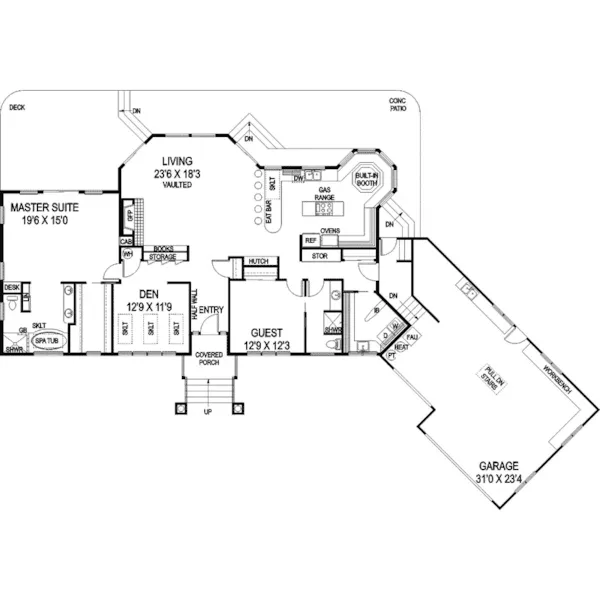 Contemporary House Plan First Floor - Greenspring Ranch Home 085D-0761 - Search House Plans and More