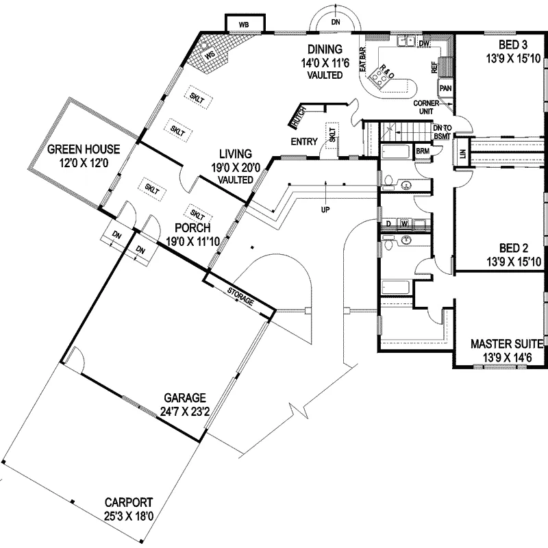 Craftsman House Plan First Floor - Launderdale Ridge Ranch Home 085D-0762 - Shop House Plans and More