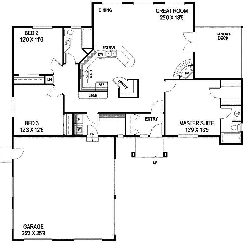 Contemporary House Plan First Floor - Ramsey Place Ranch Home 085D-0776 - Shop House Plans and More
