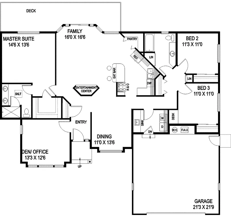 Craftsman House Plan First Floor - Selwyn Casual Ranch Home 085D-0778 - Shop House Plans and More