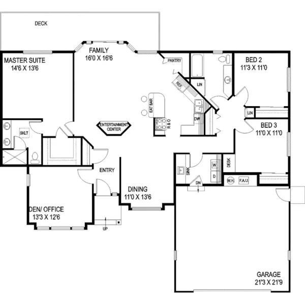 Ranch House Plan First Floor - Selwyn Casual Ranch Home 085D-0778 - Shop House Plans and More