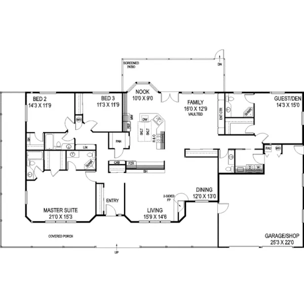 Ranch House Plan First Floor - Corsicana Park Ranch Home 085D-0781 - Search House Plans and More