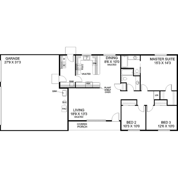 Traditional House Plan First Floor - Redbird Cove Ranch Home 085D-0792 - Shop House Plans and More