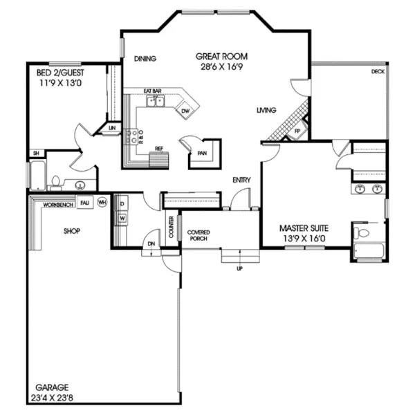 Traditional House Plan First Floor - Greenmar Ranch Home 085D-0809 - Search House Plans and More