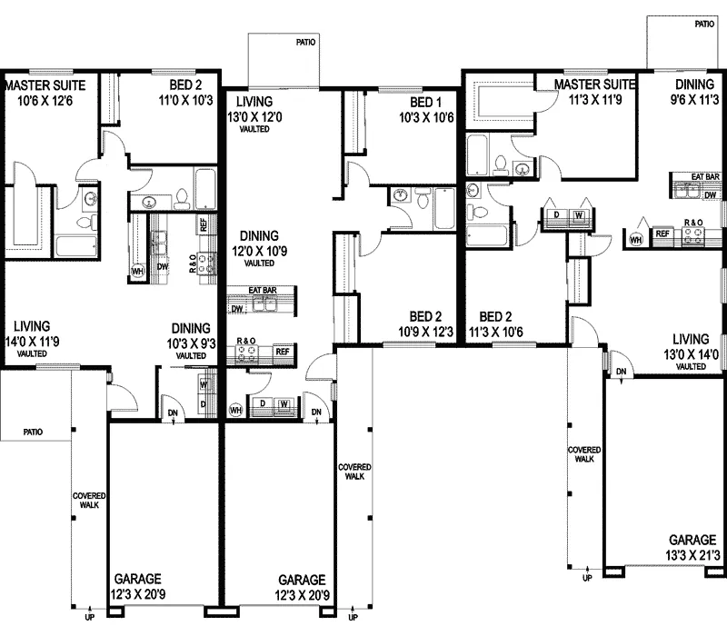 Ranch House Plan First Floor - Galewood Ranch Triplex 085D-0817 - Search House Plans and More