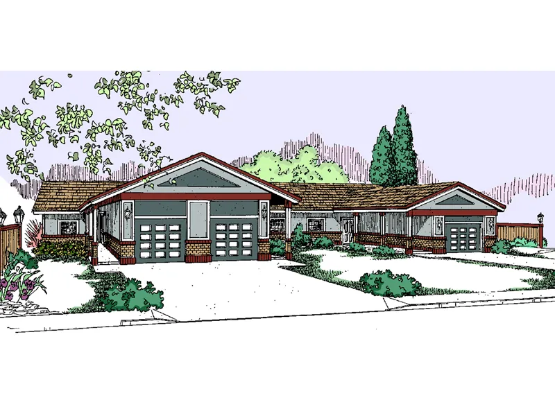 Country House Plan Front of Home - Galewood Ranch Triplex 085D-0817 - Search House Plans and More