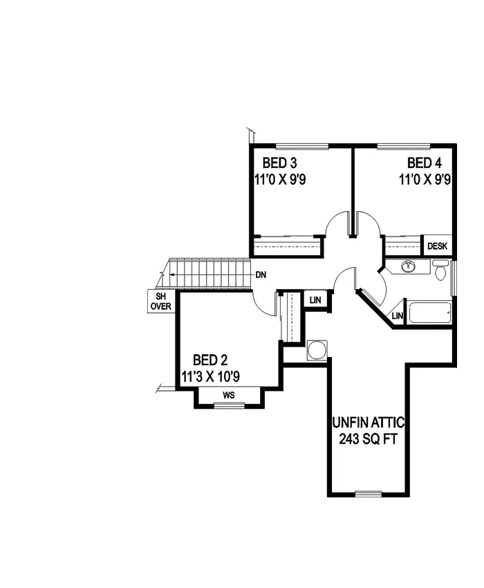 Bungalow House Plan Second Floor - Huntcliff Bungalow Home 085D-0822 - Search House Plans and More