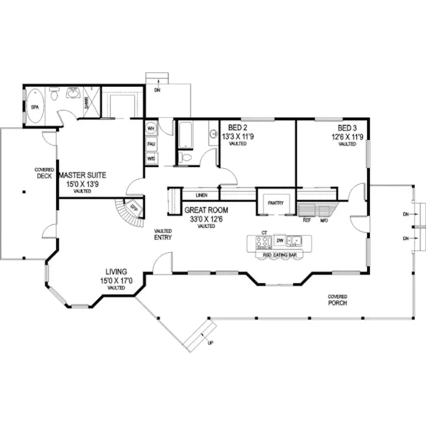 Contemporary House Plan First Floor - Robinson Country Ranch Home 085D-0824 - Shop House Plans and More