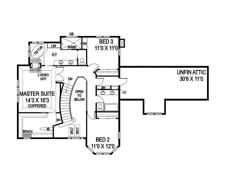 Traditional House Plan Second Floor - Moseley Traditional Home 085D-0830 - Shop House Plans and More