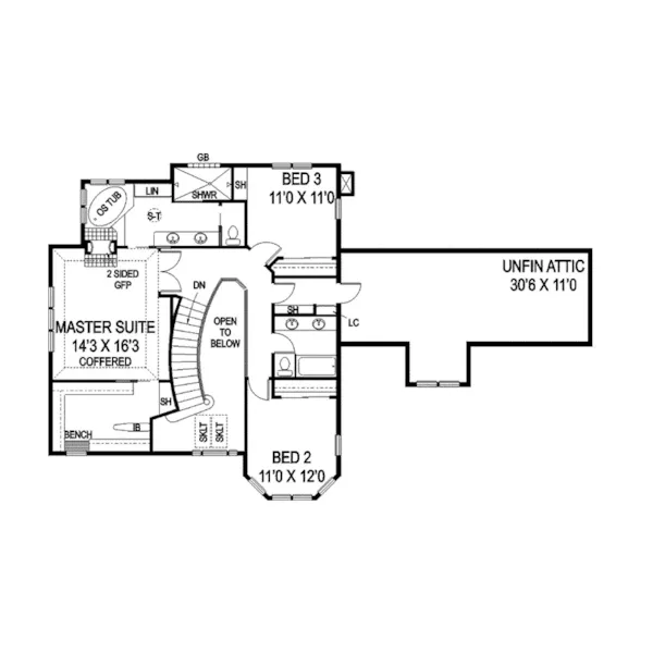 Lowcountry House Plan Second Floor - Moseley Traditional Home 085D-0830 - Shop House Plans and More