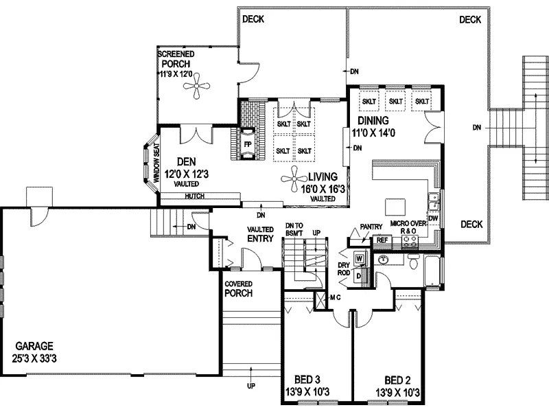 Contemporary House Plan First Floor - Castlewood Creek Tri-Level Home 085D-0840 - Search House Plans and More