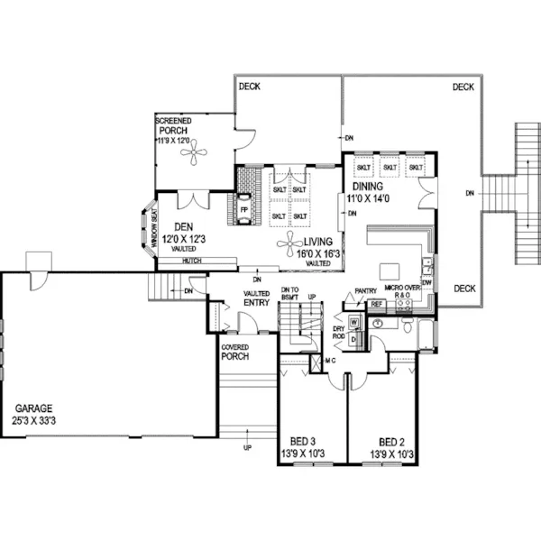 Contemporary House Plan First Floor - Castlewood Creek Tri-Level Home 085D-0840 - Search House Plans and More