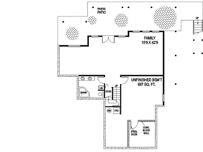 Contemporary House Plan Lower Level Floor - Castlewood Creek Tri-Level Home 085D-0840 - Search House Plans and More
