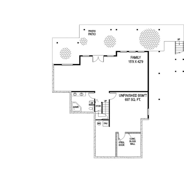 Contemporary House Plan Lower Level Floor - Castlewood Creek Tri-Level Home 085D-0840 - Search House Plans and More