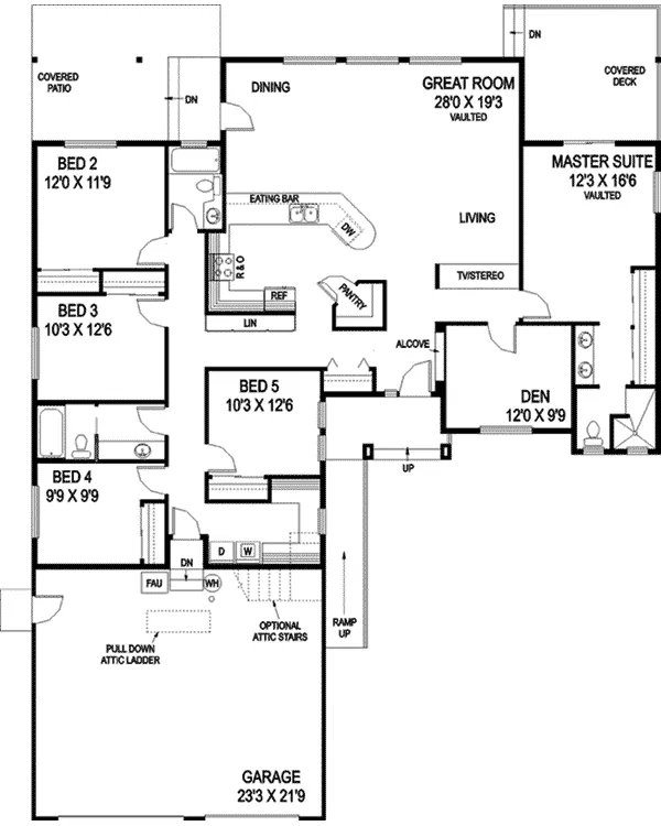 Ranch House Plan First Floor - Cornell Creek Ranch Home 085D-0842 - Search House Plans and More