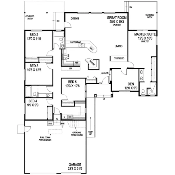 Country House Plan First Floor - Cornell Creek Ranch Home 085D-0842 - Search House Plans and More