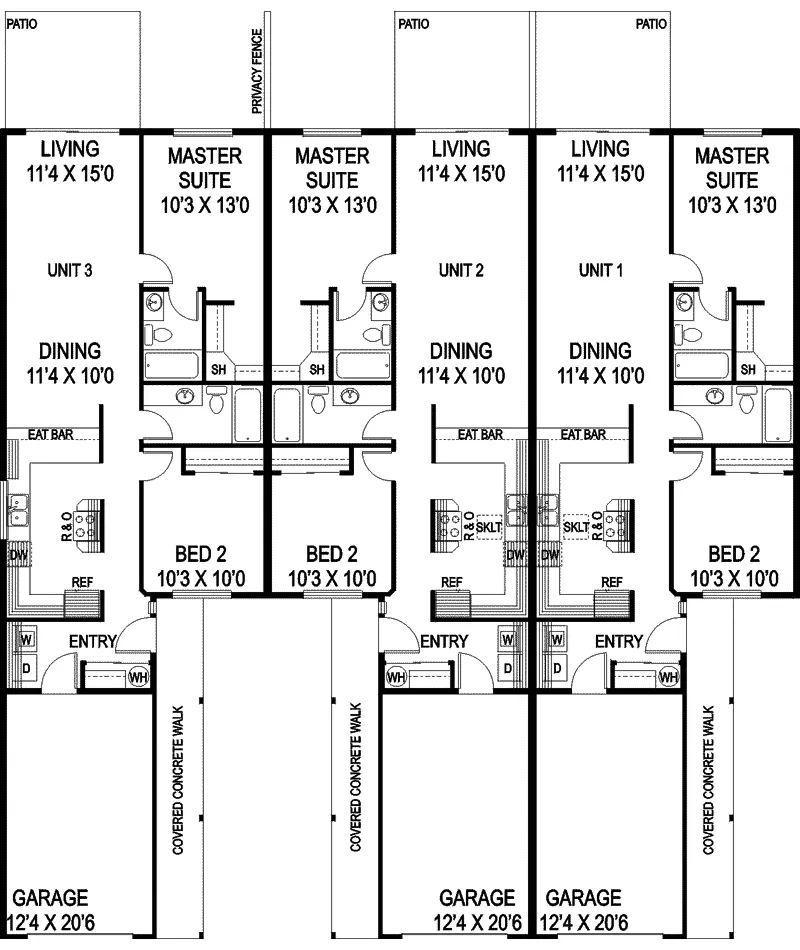 Multi-Family House Plan First Floor - Landsberg Triplex Multi-Family 085D-0843 - Shop House Plans and More