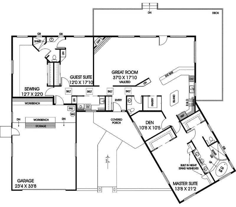 Contemporary House Plan First Floor - Carrick Ranch Home 085D-0844 - Search House Plans and More