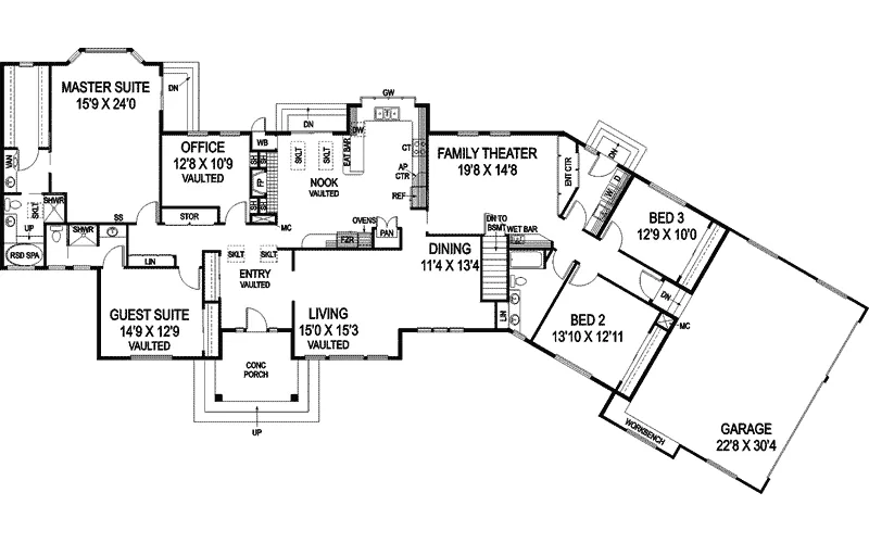 Luxury House Plan First Floor - Evangelina Craftsman Ranch Home 085D-0849 - Search House Plans and More