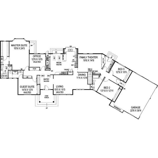 Contemporary House Plan First Floor - Evangelina Craftsman Ranch Home 085D-0849 - Search House Plans and More