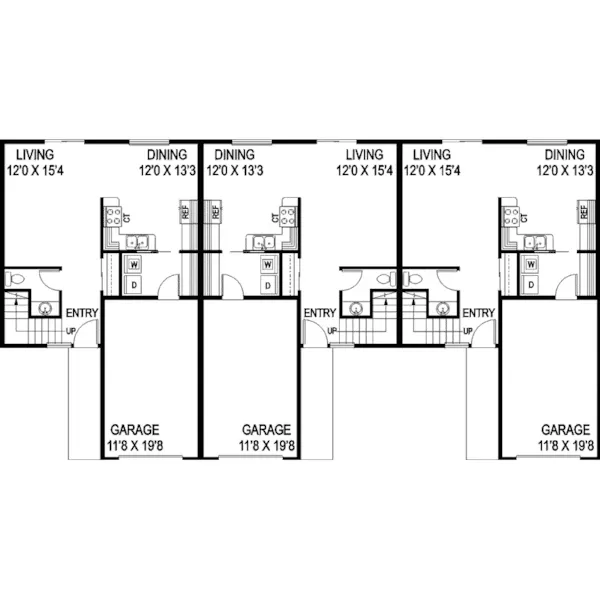 Contemporary House Plan First Floor - Ozark Meadows Triplex Home 085D-0850 - Shop House Plans and More