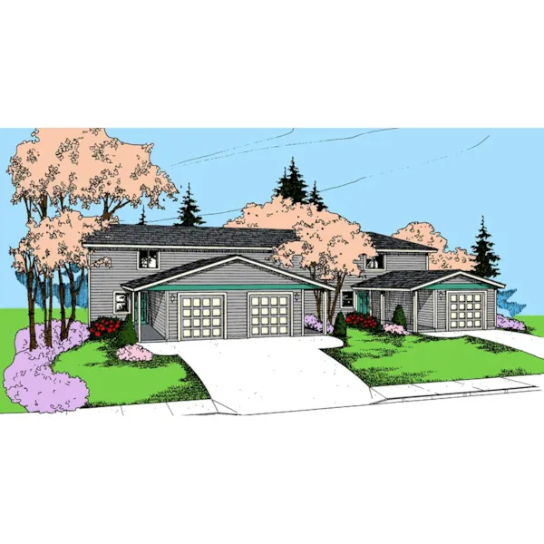 Contemporary House Plan Front of Home - Ozark Meadows Triplex Home 085D-0850 - Shop House Plans and More