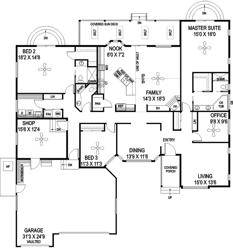 Contemporary House Plan First Floor - Carmona Ranch Home 085D-0851 - Search House Plans and More