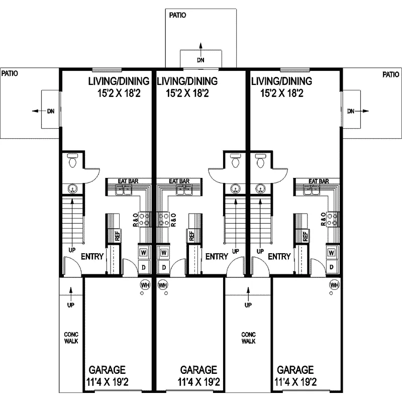 Multi-Family House Plan First Floor - Dorian Place 2-Story Triplex 085D-0854 - Search House Plans and More